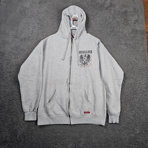 Vintage Y2K Quiksilver Mens Hoodie‎ Grey Eagle Graphic Full Zip Sweatshirt XXL